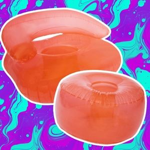 Retro coral inflatable furniture chair and ottoman set footstool blow up adult